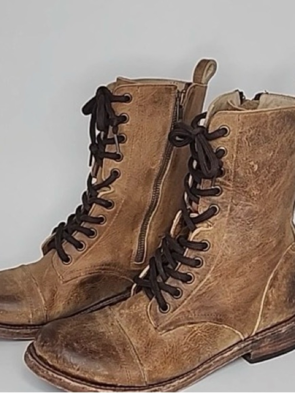 Freebird by Stephan  Distressed Leather Lace-Up Zip Boots size 9